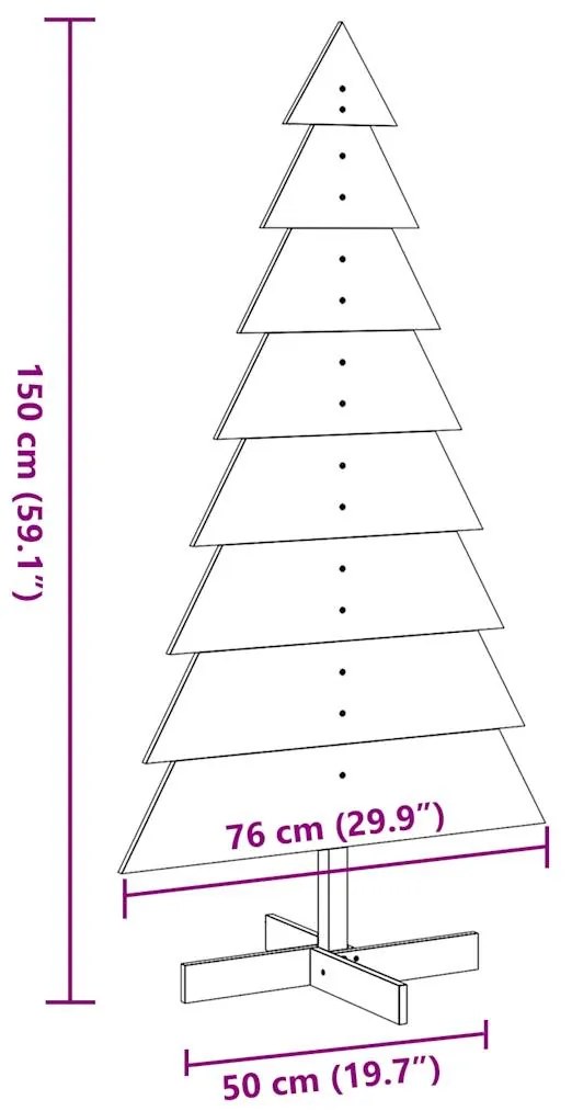 Árvore de Natal decorativa 150cm madeira de pinho maciça branco