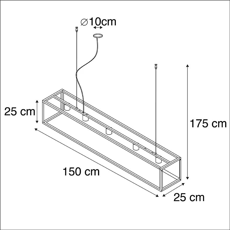 Candeeiro de suspensão retangular moderno preto 5 luzes - Cage Moderno