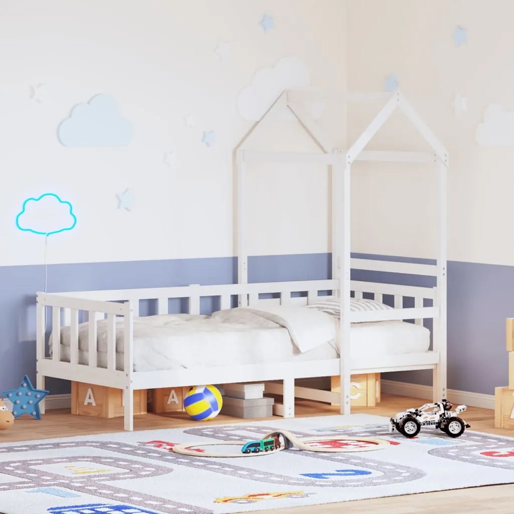 Sofá-cama com telhado 90x200 cm madeira de pinho maciça branco