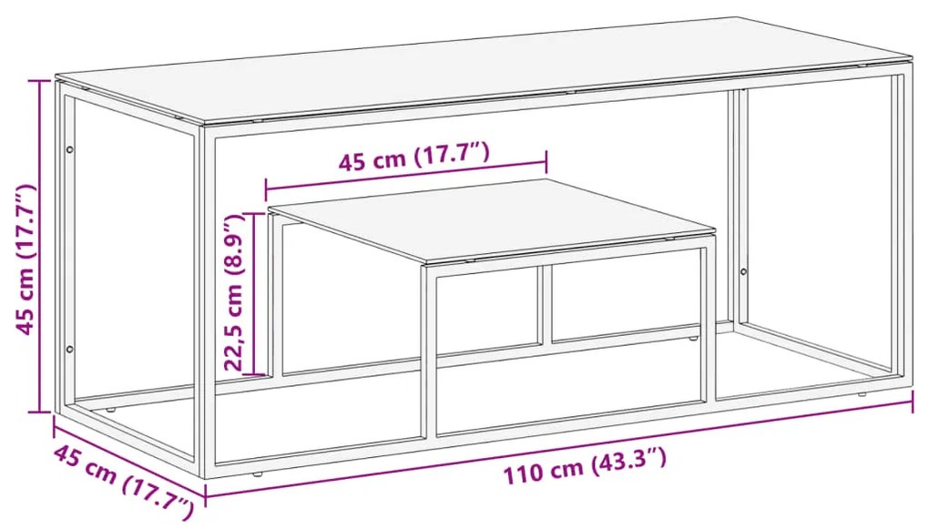 Mesa de centro aço inoxidável e vidro temperado prateado