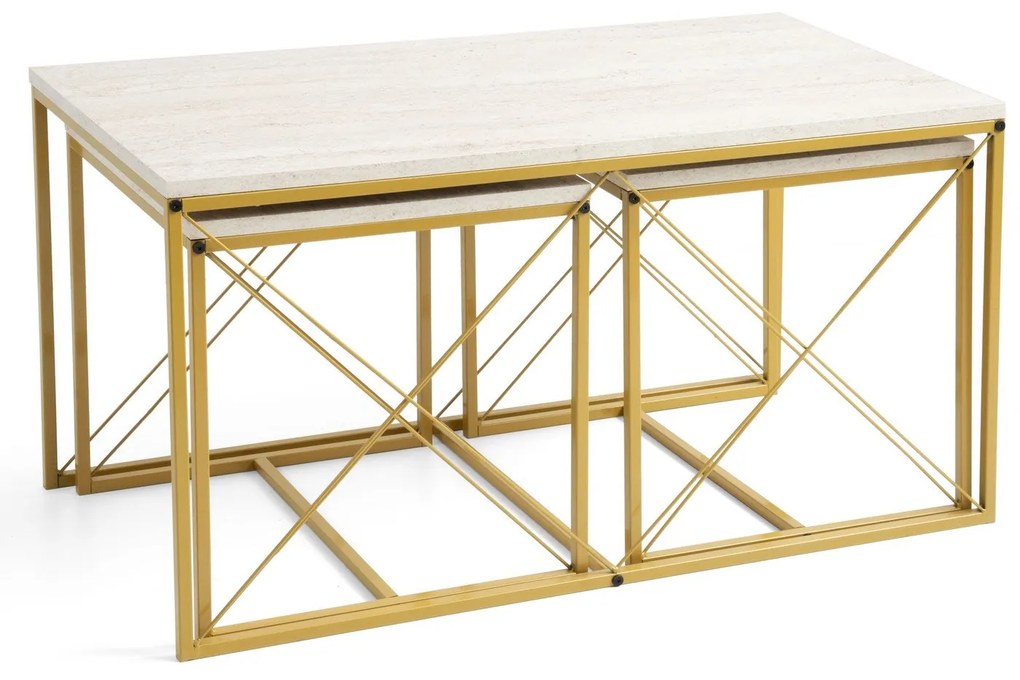 Conjunto de Mesas de Centro Defne – Travertino Dourado – Medidas: 100x