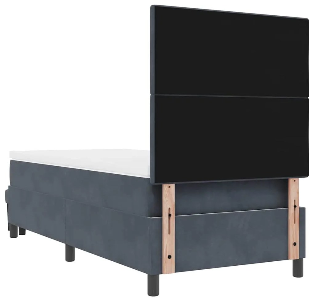 Cama Box Spring com Colchão e Banco Cinza Escuro 90x200 cm Veludo
