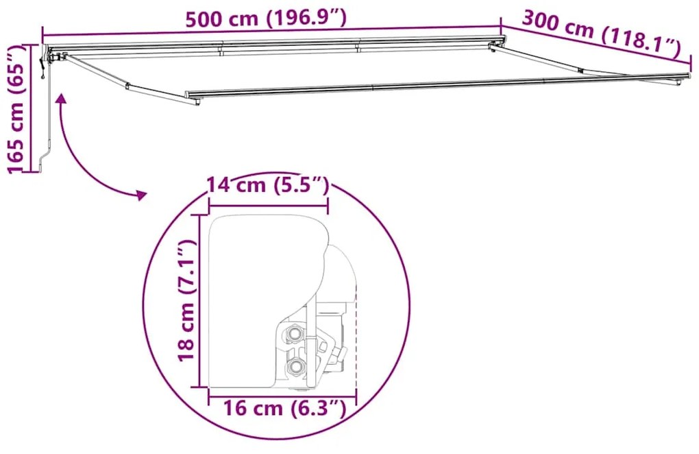 Toldo Elétrico Antracite 5 x 3 m Alumínio &amp; Poliéster