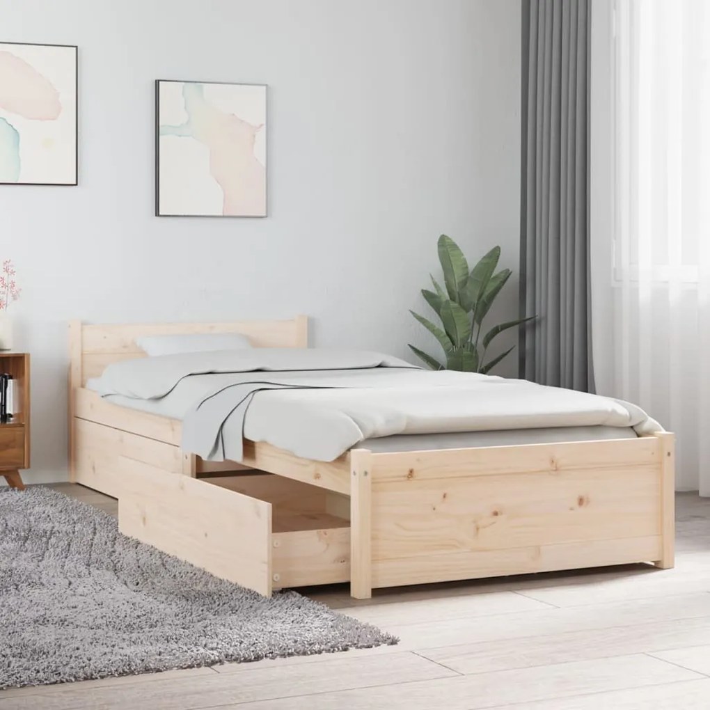 vidaXL Estrutura de cama c/ gavetas pequena solteiro 75x190 cm