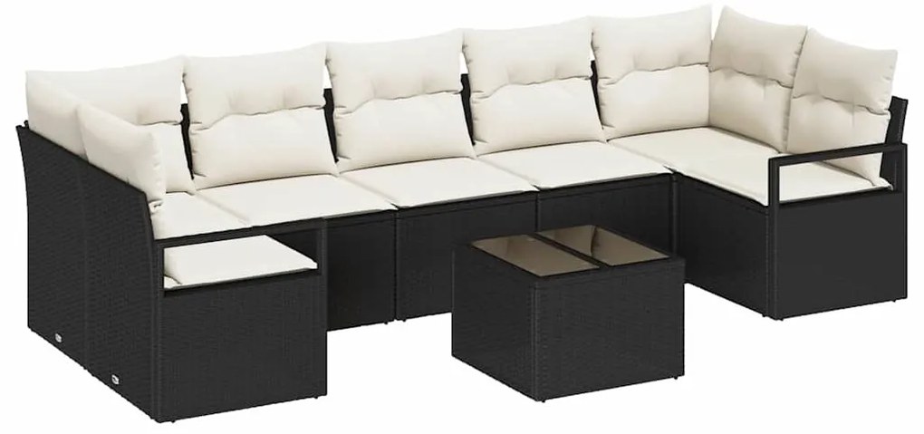Sofá de Jardim de 8 Peças com Almofadas Pretas em Rattan