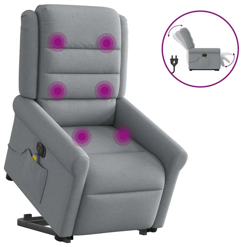 Poltrona elétrica reclinável massagens tecido cinzento-claro
