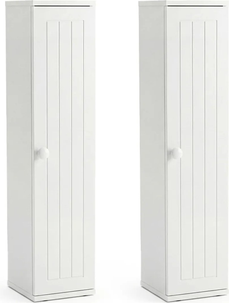 Conjunto de 2 móveis de casa de banho estreitos 17 x 16 x 69 cm com orifício para papel higiénico, porta com puxador, estantes removíveis e organizado