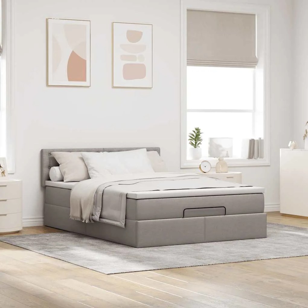 Cama Otomana com Colchão &amp; LEDs Taupe 140x200 cm Tecido