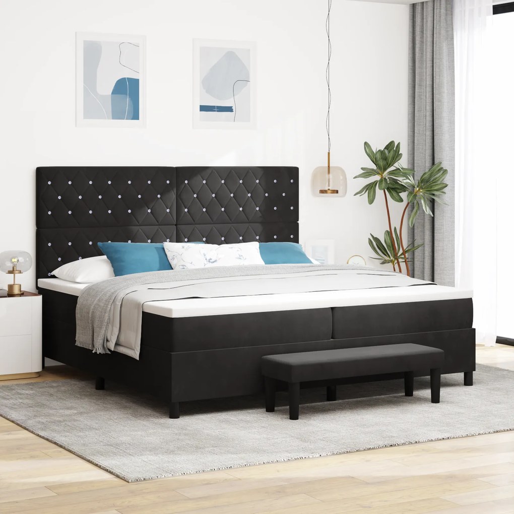 vidaXL Cama Box Spring da com Colchão e Banco Preto 200x200 cm Veludo