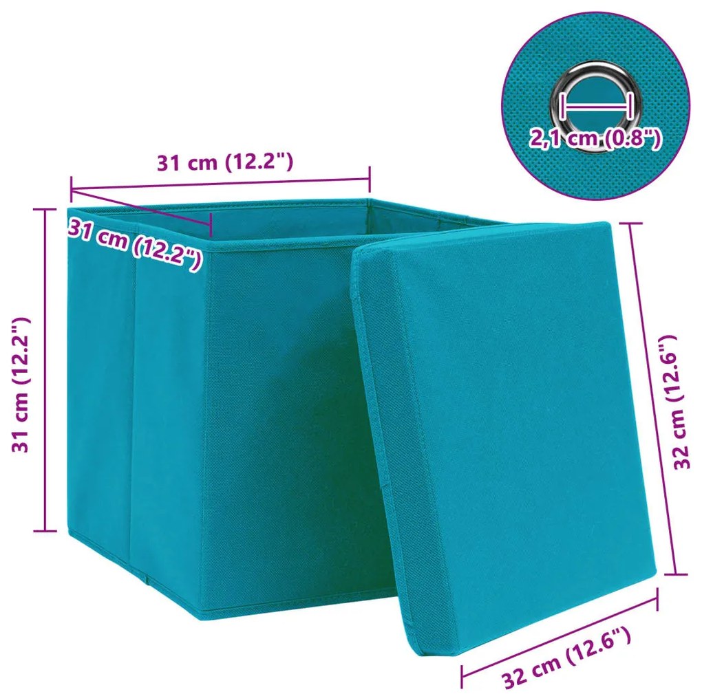 Caixas de arrumação com tampas 4pcs 32x32x32cm tecido azul-bebé