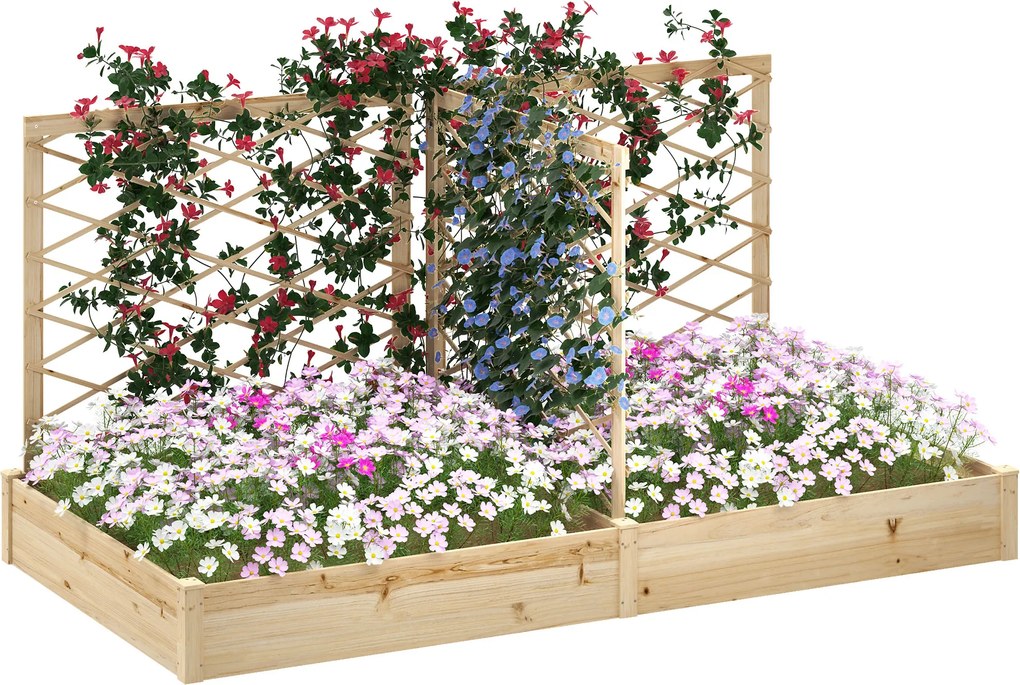 Floreira com 3 treliças modulares, floreira de madeira 222 x 114 x 109 cm, com acabamento em madeira natural