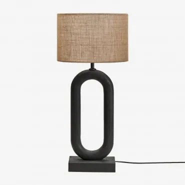 Candeeiro De Mesa Em Madeira De Manga Tiberia Preto Claro & Linho Bege Ø30 Cm - ↑20 Cm Arlina - Sklum