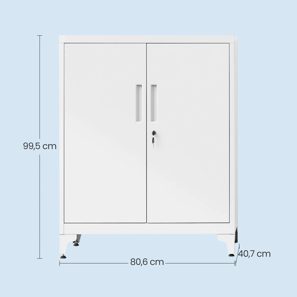Armário arquivo escritório com fechadura e 2 portas 40 x 80 x 90 cm branco