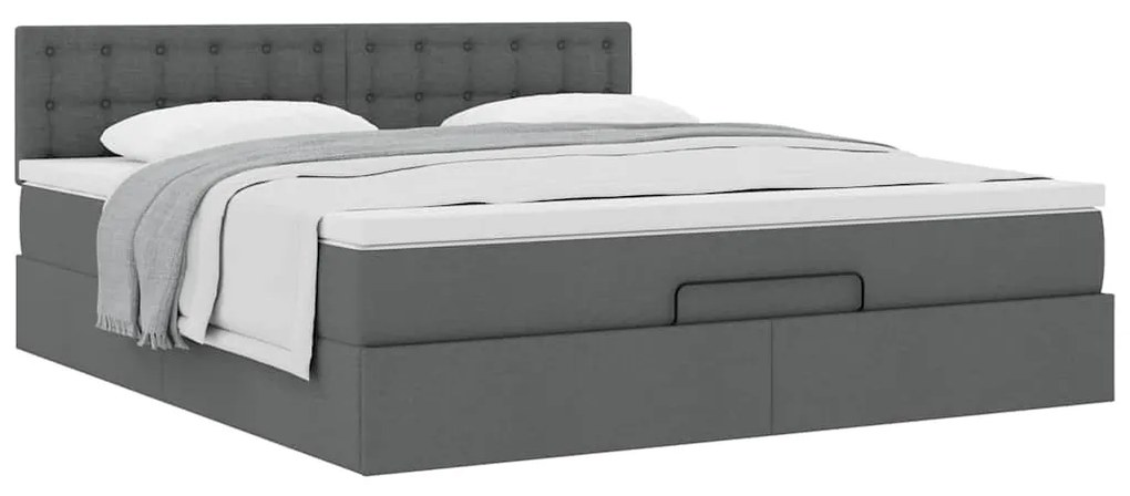 Estrutura de cama otomana com colchão tecido cinzento escuro