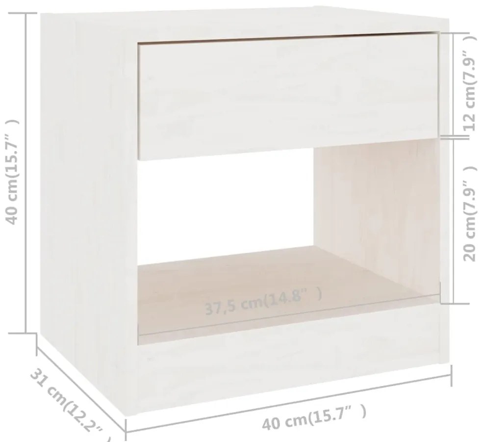 Mesa de cabeceira 40x31x40 cm pinho maciço branco