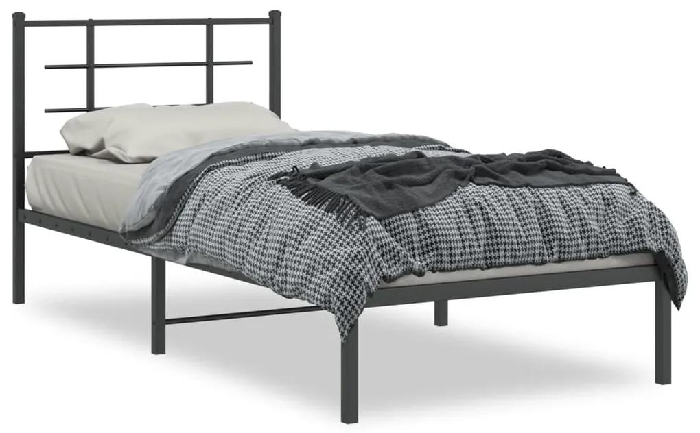 355553 vidaXL Estrutura de cama com cabeceira 90x190 cm metal preto