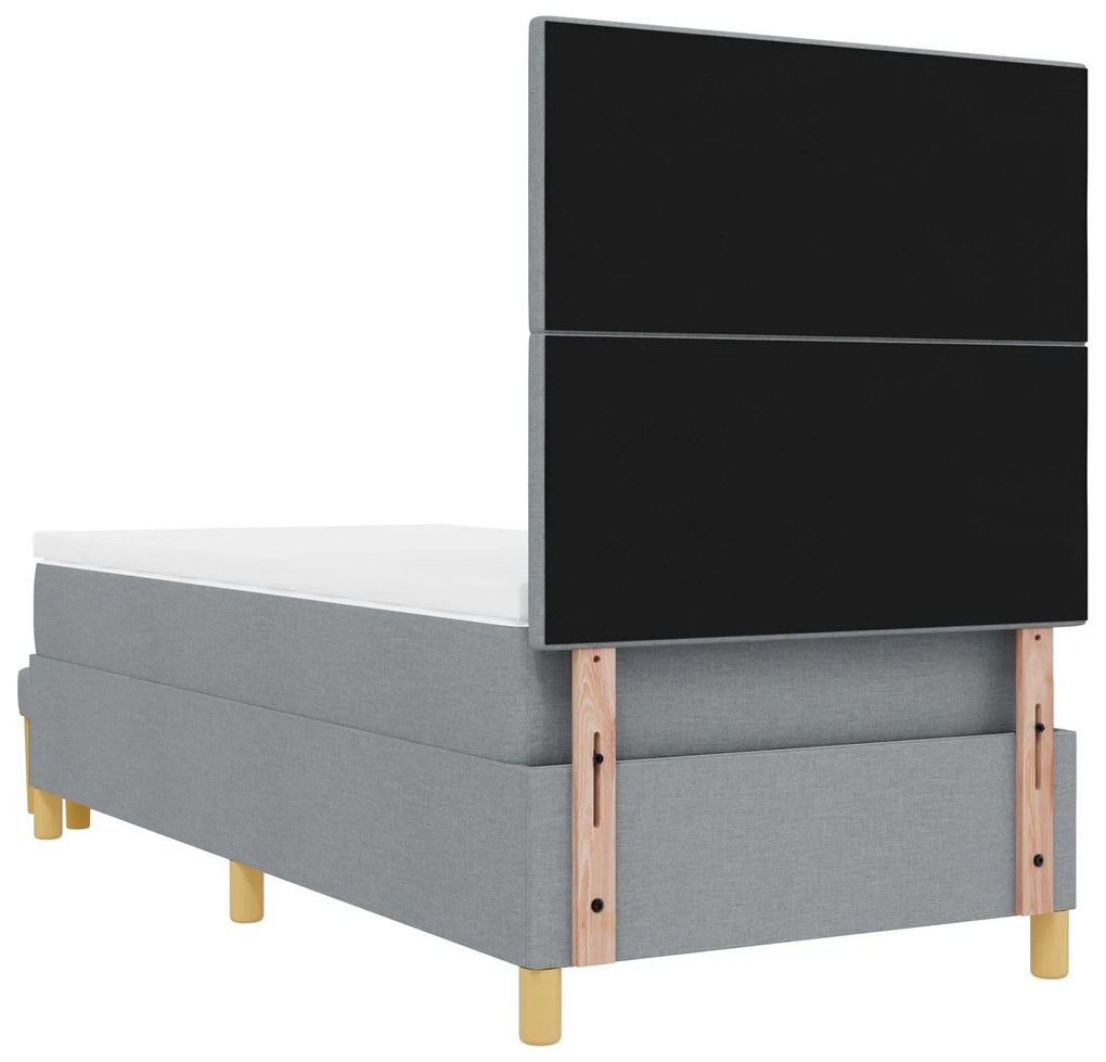 Cama Box Spring com Colchão & Banco Cinza Claro 80x200 cm Tecido