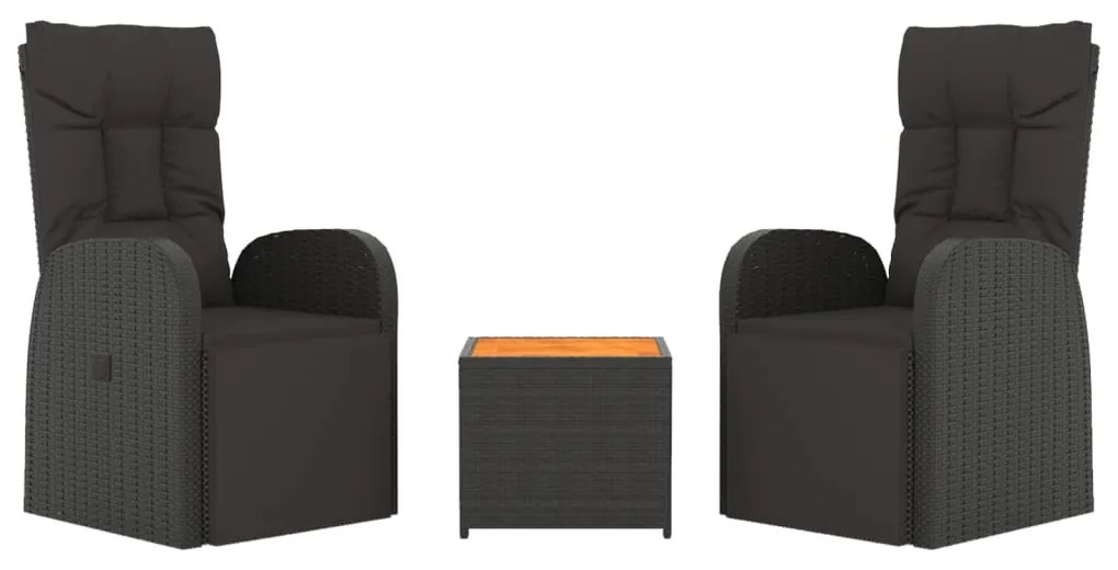 3 pcs conjunto lounge para jardim vime PE/acácia maciça preto