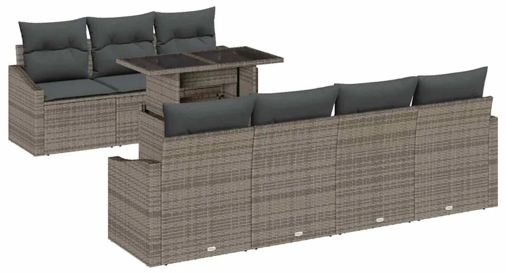Conjunto de Sofá de Jardim de 8 peças com Almofadas Cinza Rattan PE