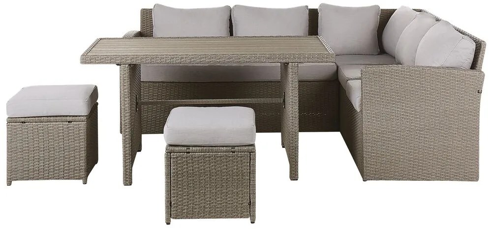 Conjunto de jardim em rattan taupe e almofadas cinzentas BARDI Beliani