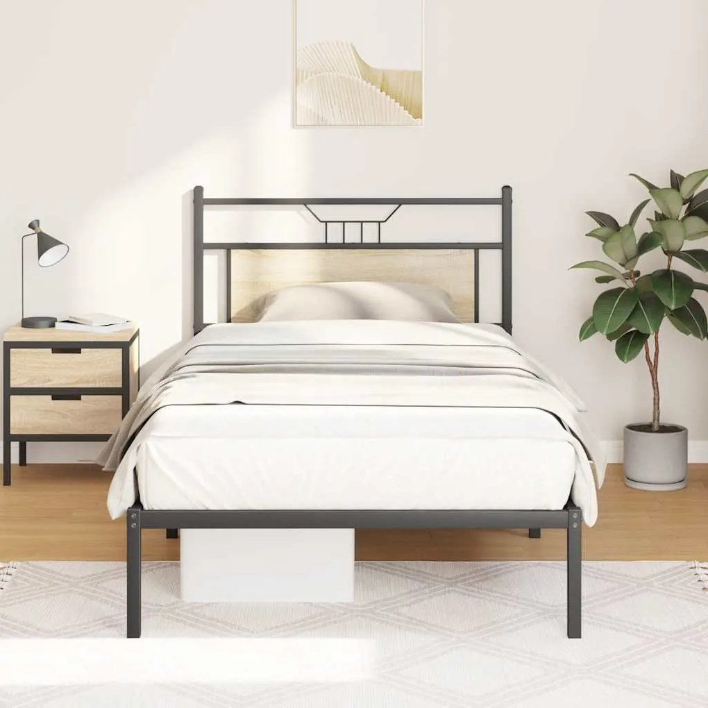 Estrutura de cama sem colchão 107x203 cm carvalho sonoma