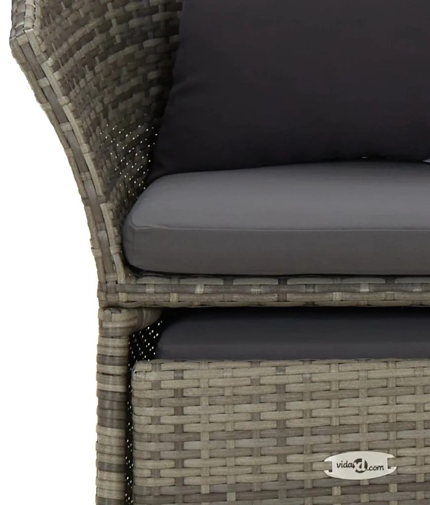 2 pcs conjunto lounge de jardim c/ almofadões vime PE cinzento