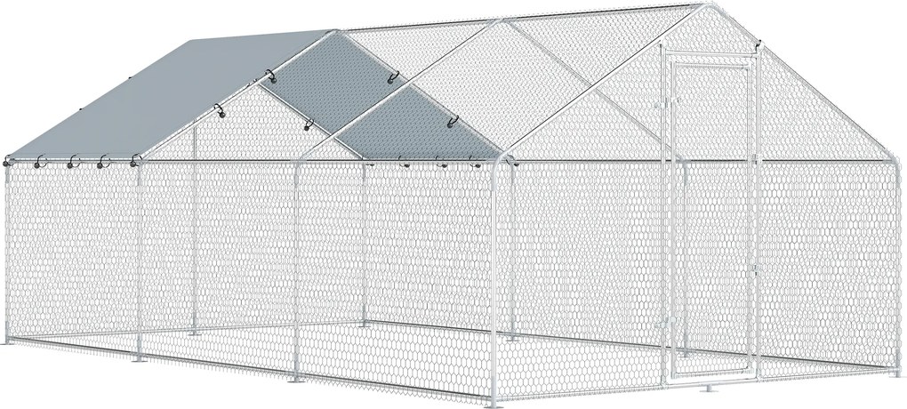 PawHut Galinheiro Grande para Exterior de Aço Galvanizado 5,1x3x1,9 m 15,3 m² com Cobertura de Tecido Oxford e Fecho Prata | Aosom Portugal