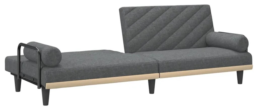Sofá-cama com apoio de braços tecido cinzento-escuro