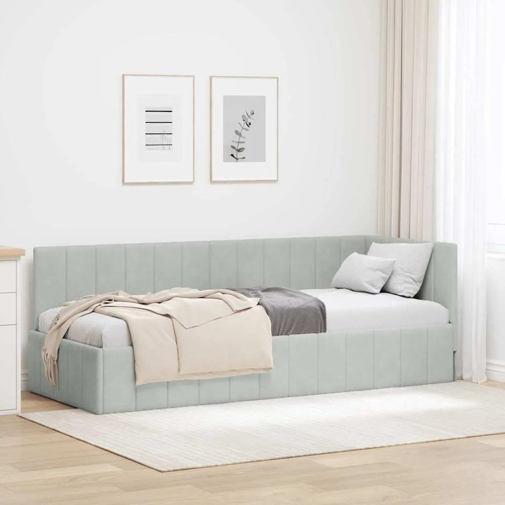 vidaXL Estrutura de Cama de Canto Cinzento-claro 80 cm x 200 cm Veludo