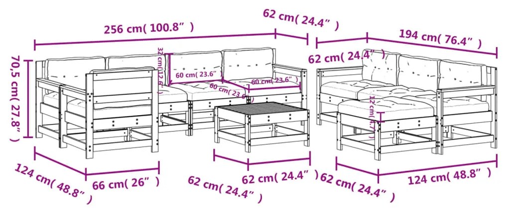 10pcs conjunto lounge jardim c/ almofadões madeira maciça cinza