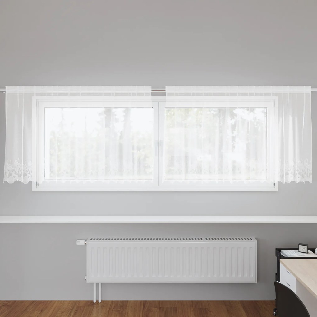 Cortina de Renda com cortinas Floral Branco 300 x 80 cm Poliéster