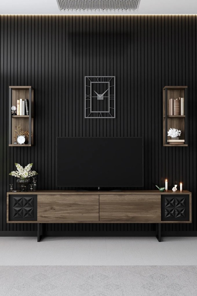 Conjunto de Mobiliário de Sala – Black Line Set – Nogueira e Preto