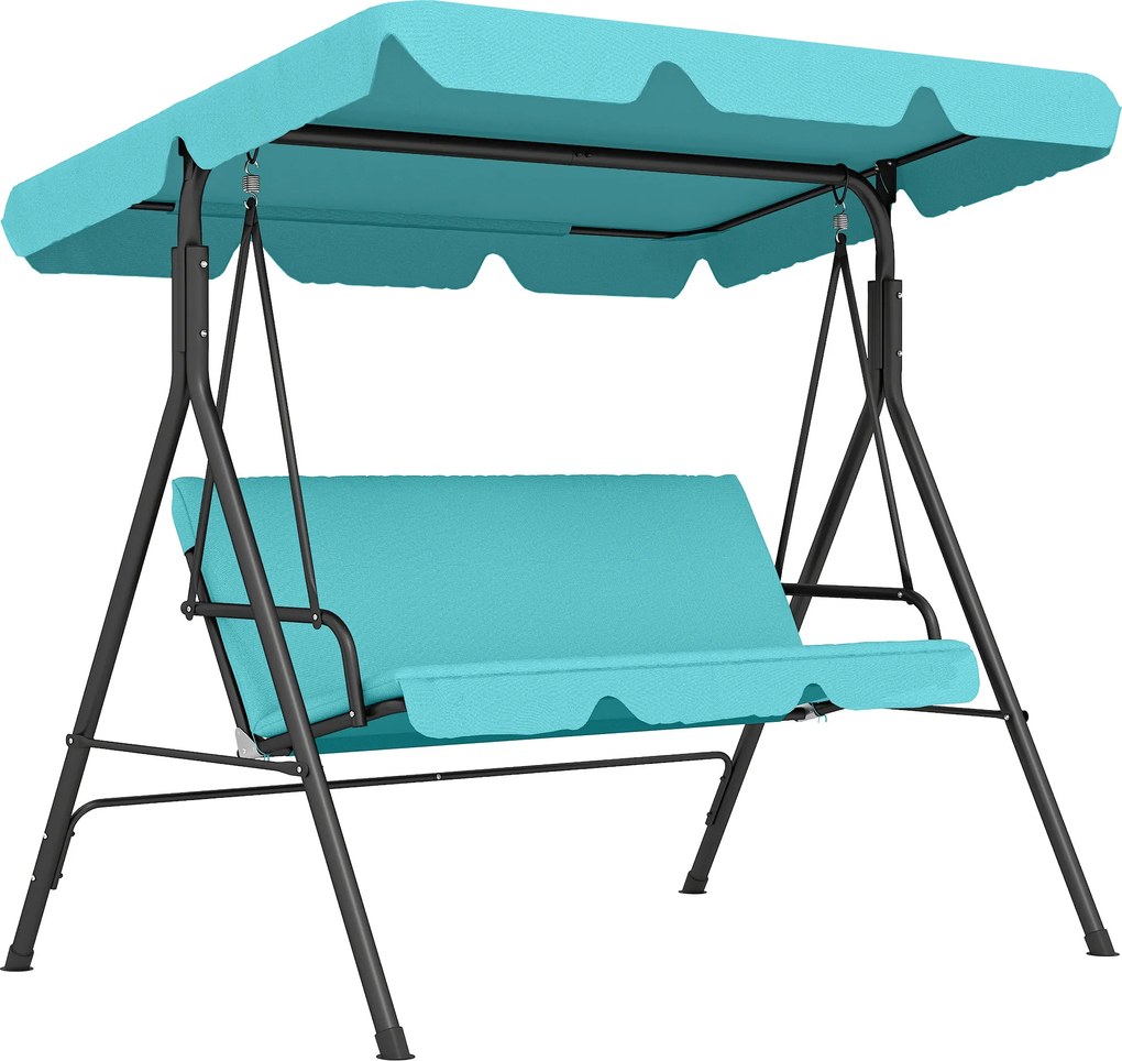 Baloiço de Jardim de 3 Lugares com Teto Ajustável e Estrutura de Aço Suporta até 240 kg 172x110x153 cm Verde Azulado