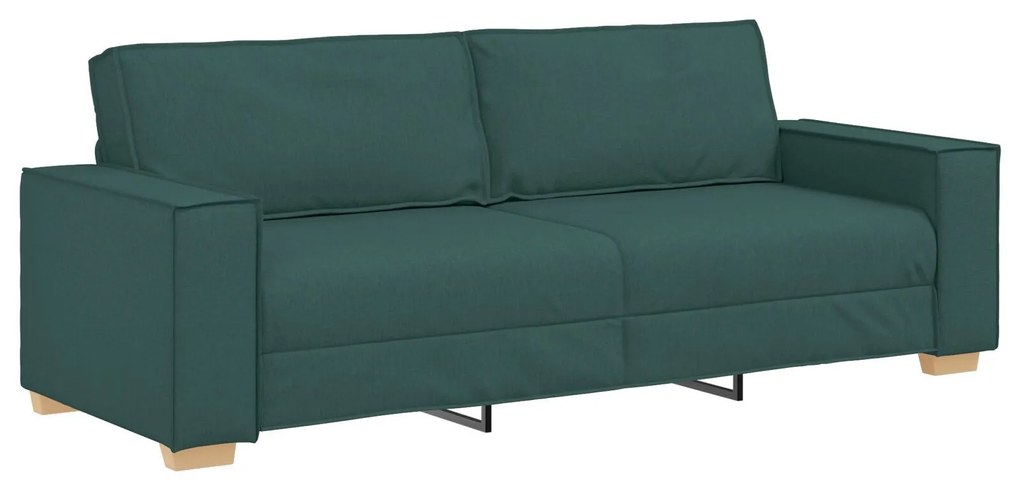 Conjunto de Sofá de 3 Peças com Almofadas em Tecido Verde Escuro