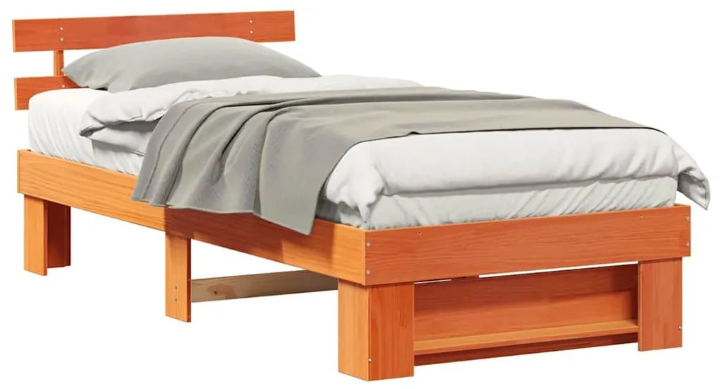 Estrutura da Cama com cabeceira Castanho-mel 90 x 190 cm