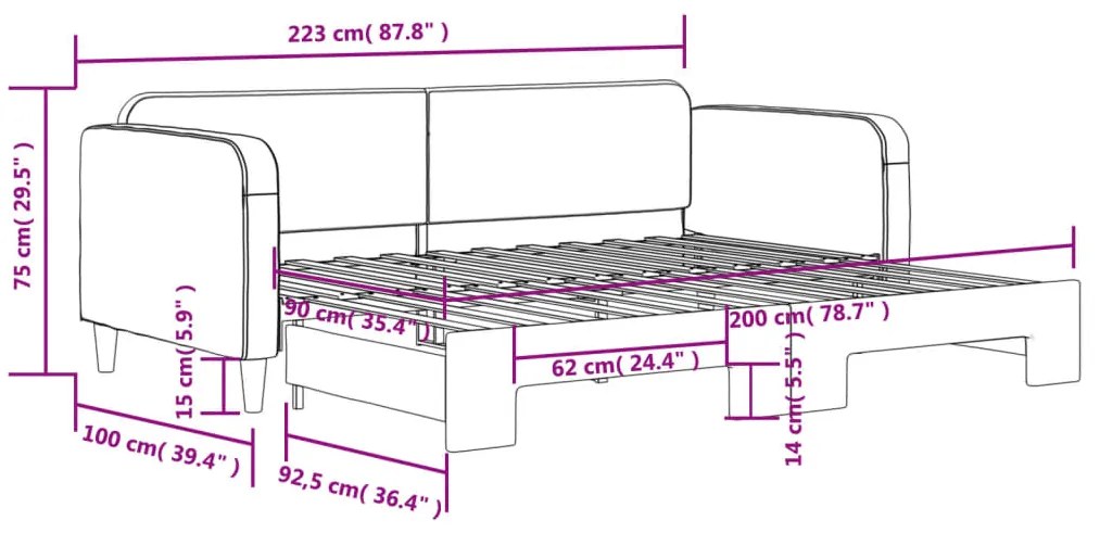 Sofá-cama com gavetão 90x200 cm tecido cinzento-escuro