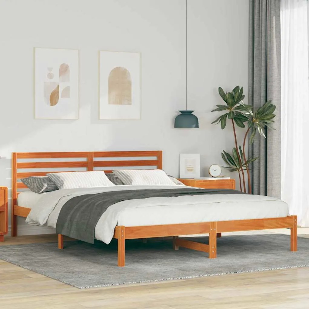 vidaXL Estrutura da Cama com cabeceira Marrom Cera 160 x 210 cm