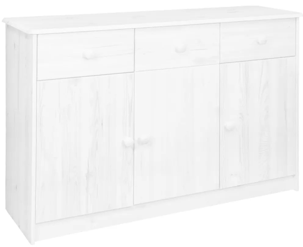 337036 vidaXL Aparador 3 gavetas 113x35x73 cm madeira de pinho maciça branco