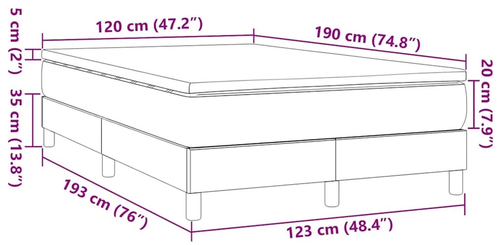 Cama boxspring com colchão 120x190 cm tecido castanho-escuro