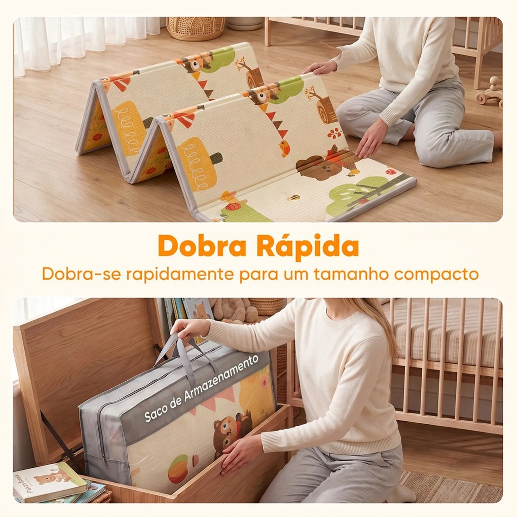 Tapete Infantil Dobrável e Reversível 200x150 cm Antiderrapante e Impermeável, Design Árvore e Floresta