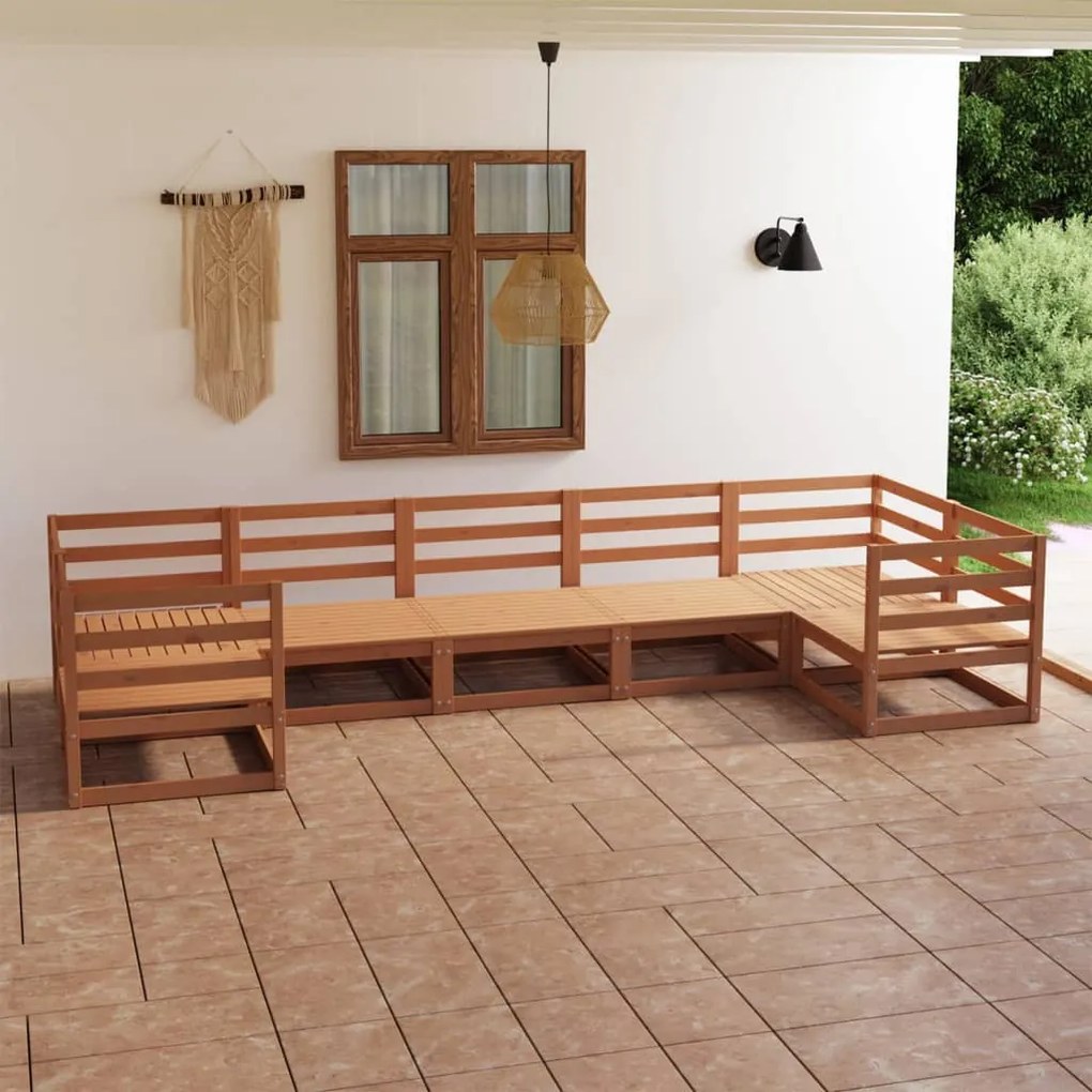 7 pcs conjunto lounge de jardim pinho maciço