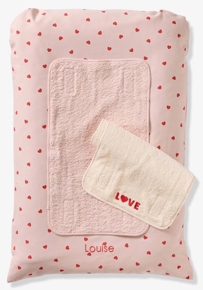 Colchão muda-fraldas + 2 tapetes de muda personalizáveis MON COEUR estampado rosa