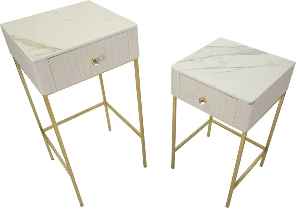 CONJUNTO DE MESAS ALTAS 2 PEÇAS Ø45X90-40X70 CM CREME E DOURADO