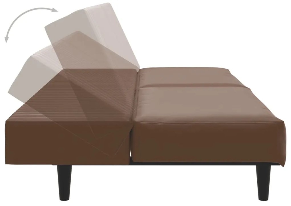 Sofá-cama de 2 lugares couro artificial castanho