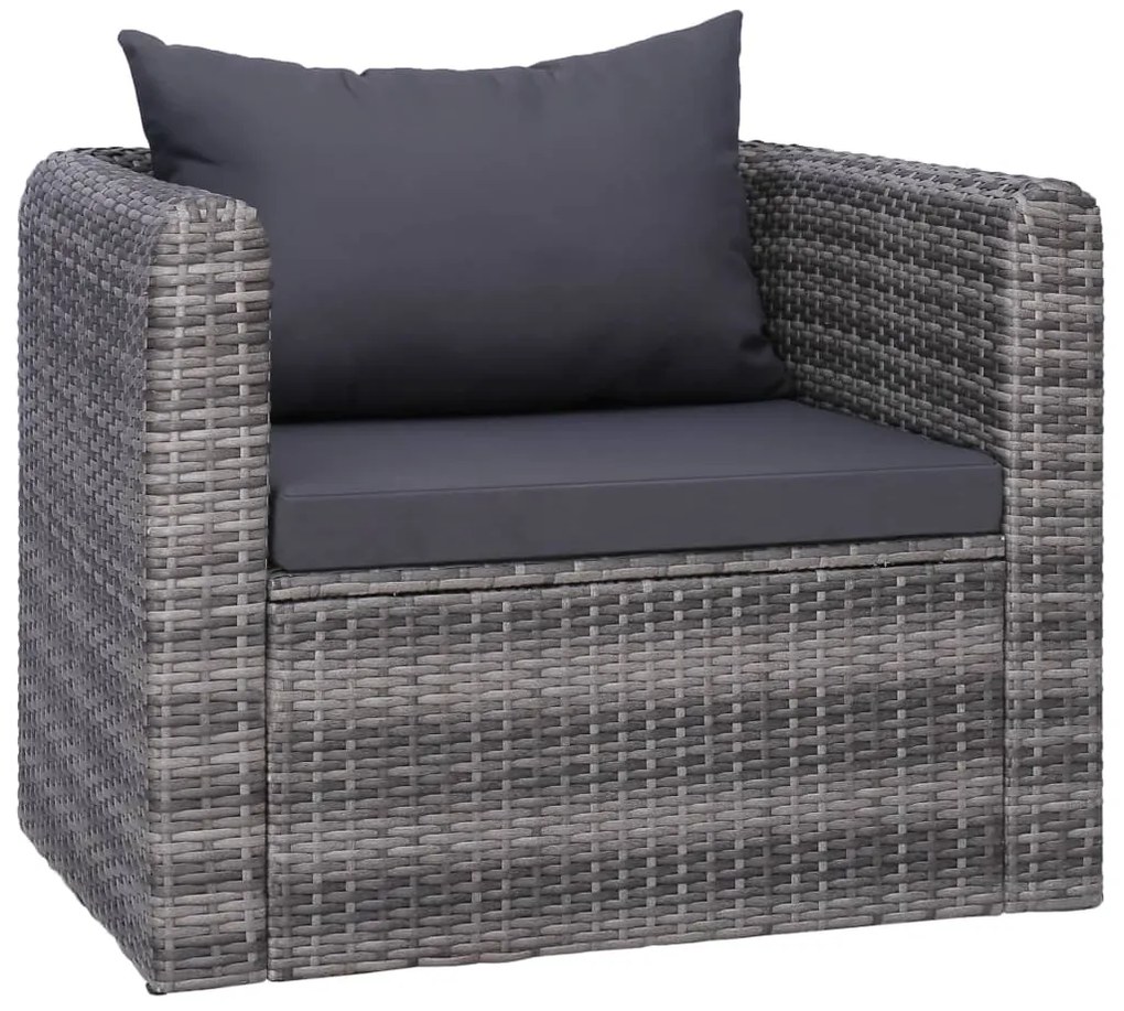 7 pcs sofás de jardim c/ almofadões+almofadas vime PE cinzento