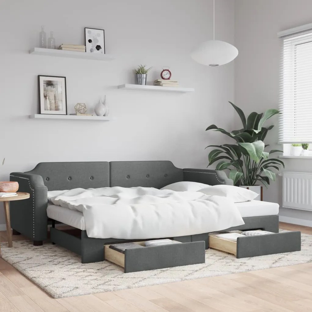 Sofá-cama c/ gavetão e gavetas 90x200 cm tecido cinzento-escuro