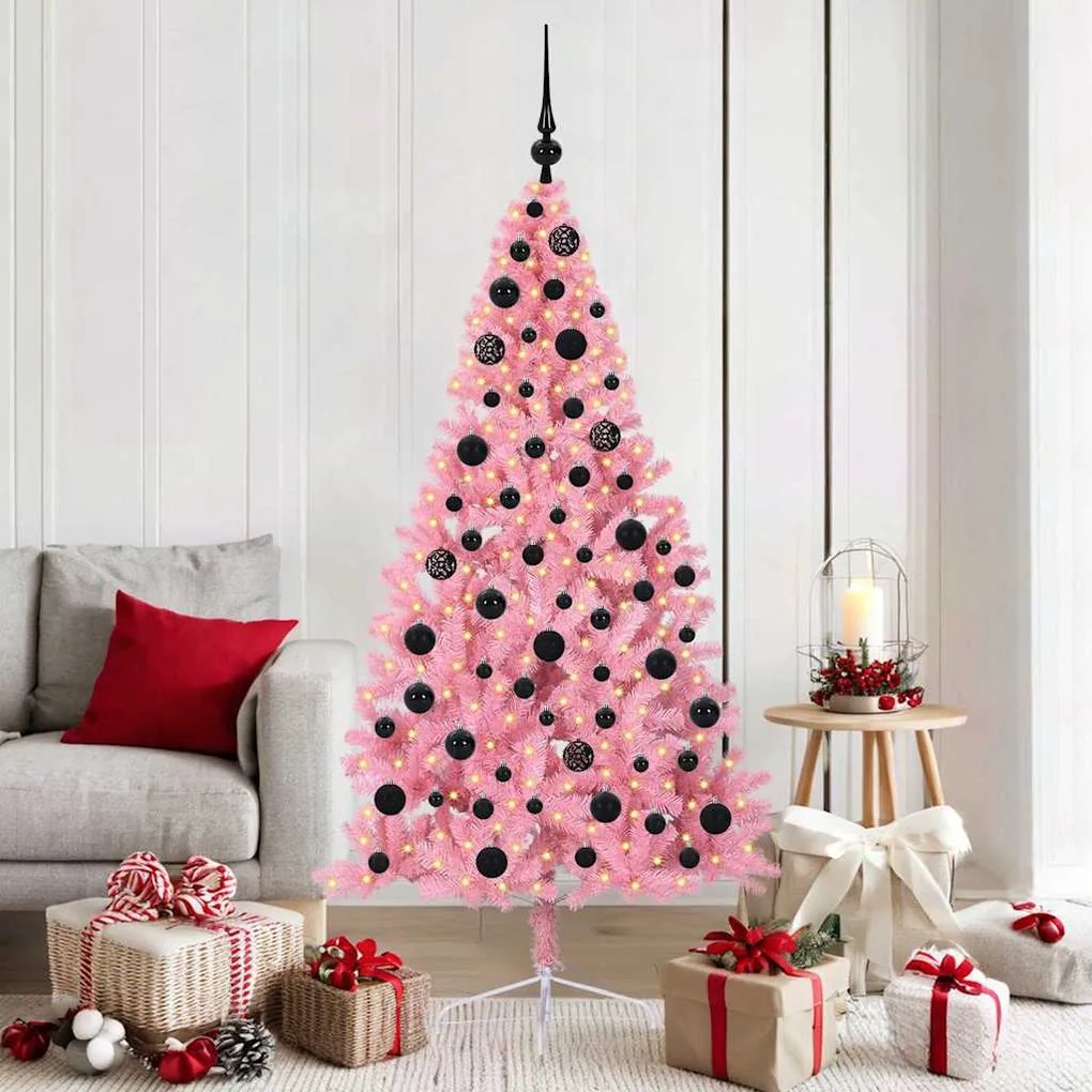 vidaXL Árvore de Natal Artificial Pré-iluminada Rosa 180 cm PVC