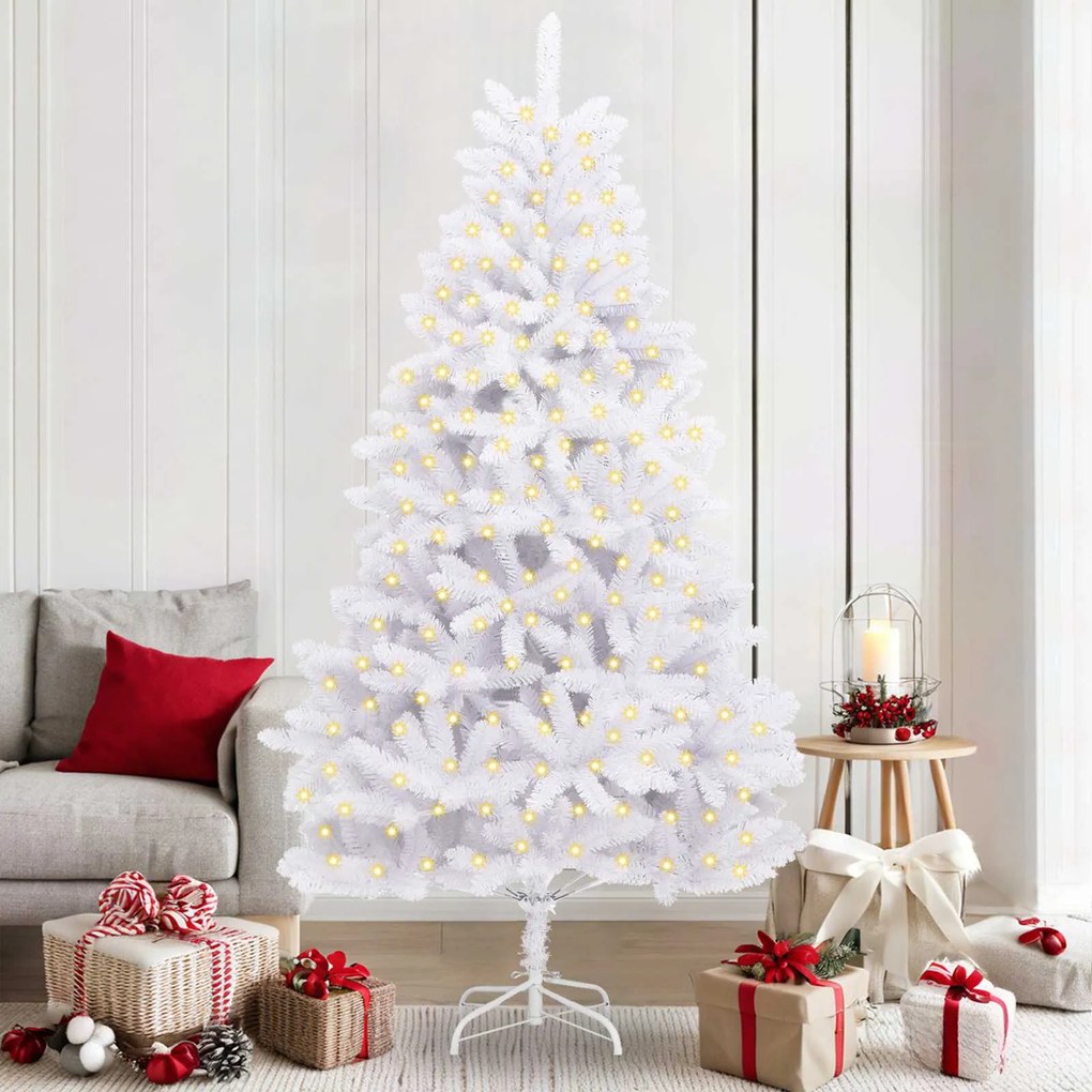 vidaXL Árvore de Natal Artificial Branco 210 cm PVC e Metal