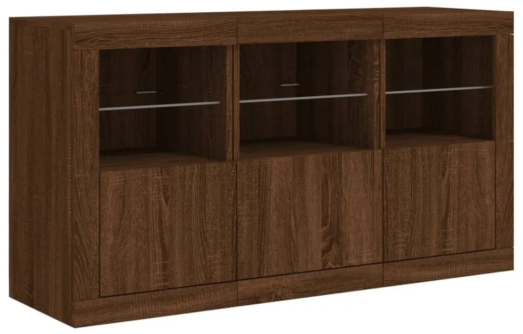 Aparador com luzes LED 123x37x67 cm carvalho castanho