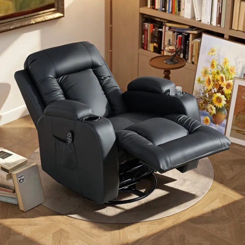 Poltrona de Massagem Reclinável até 145° com 8 Pontos de Massagem por Vibração Função de Aquecimento 82x99x103 cm Preto